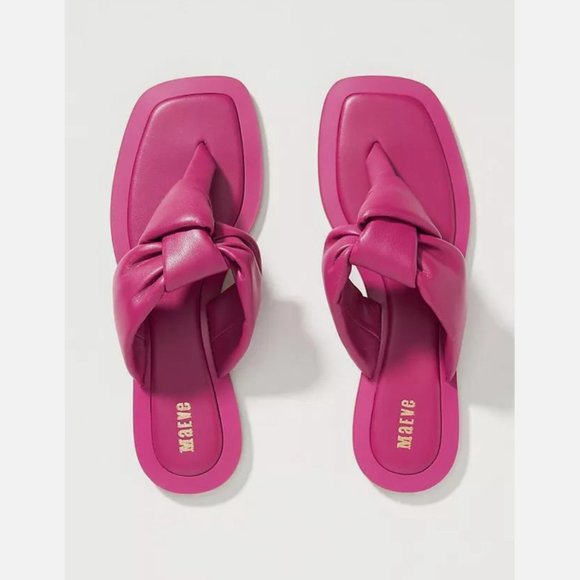 Maeve Shoes - Maeve Pink Leather Puffy Knotted Flip Flop Sandals